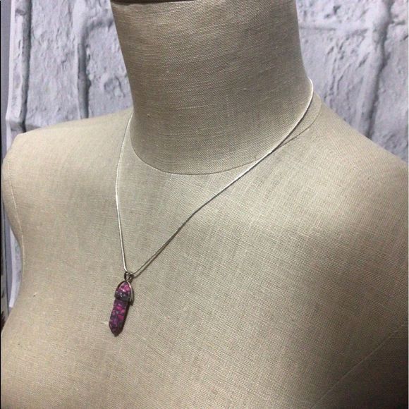 NWT Natural Gemstone 18”Chain & Pendant Pointed Chakra Hexagon Pink Gray - Picture 6 of 13